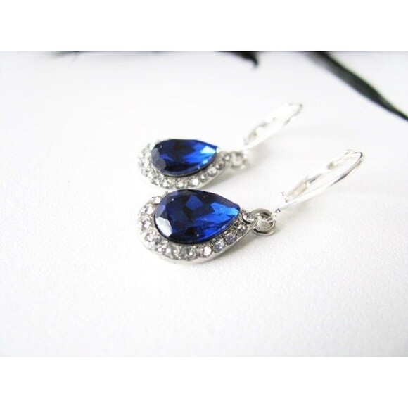 Deep Sapphire cubic zirconia bridal bridesmaid earrings - Picture 4 of 5